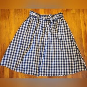 ASOS Blue & White Gingham Belted Midi Skirt Ruffled Waist Size US 14 UK 16